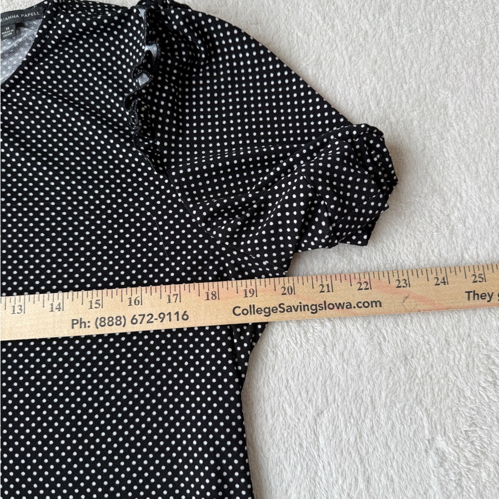 Adrianna Papell Polka Dot Blouse Size M Black Puff Sleeve Chic Top - Picture 10 of 15